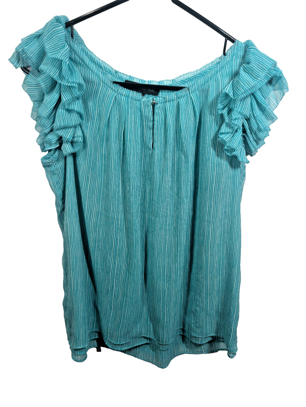 Banana Republic Womens SP Seafoam Green Flowy Ruffle Blouse Small Petite Shirt